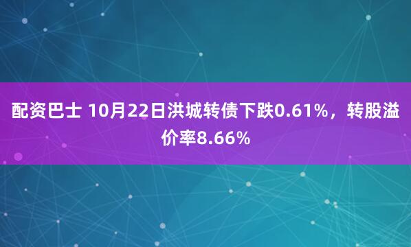 配资巴士 10月22日洪城转债下跌0.61%,转股溢价率8.66%